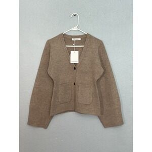 Almina Concept V Neck Cardigan Oatmeal Wool NWT Minimalist Luxury Sweater Size S